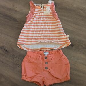 DKNY Coral and White Striped Top with Coral Shorts